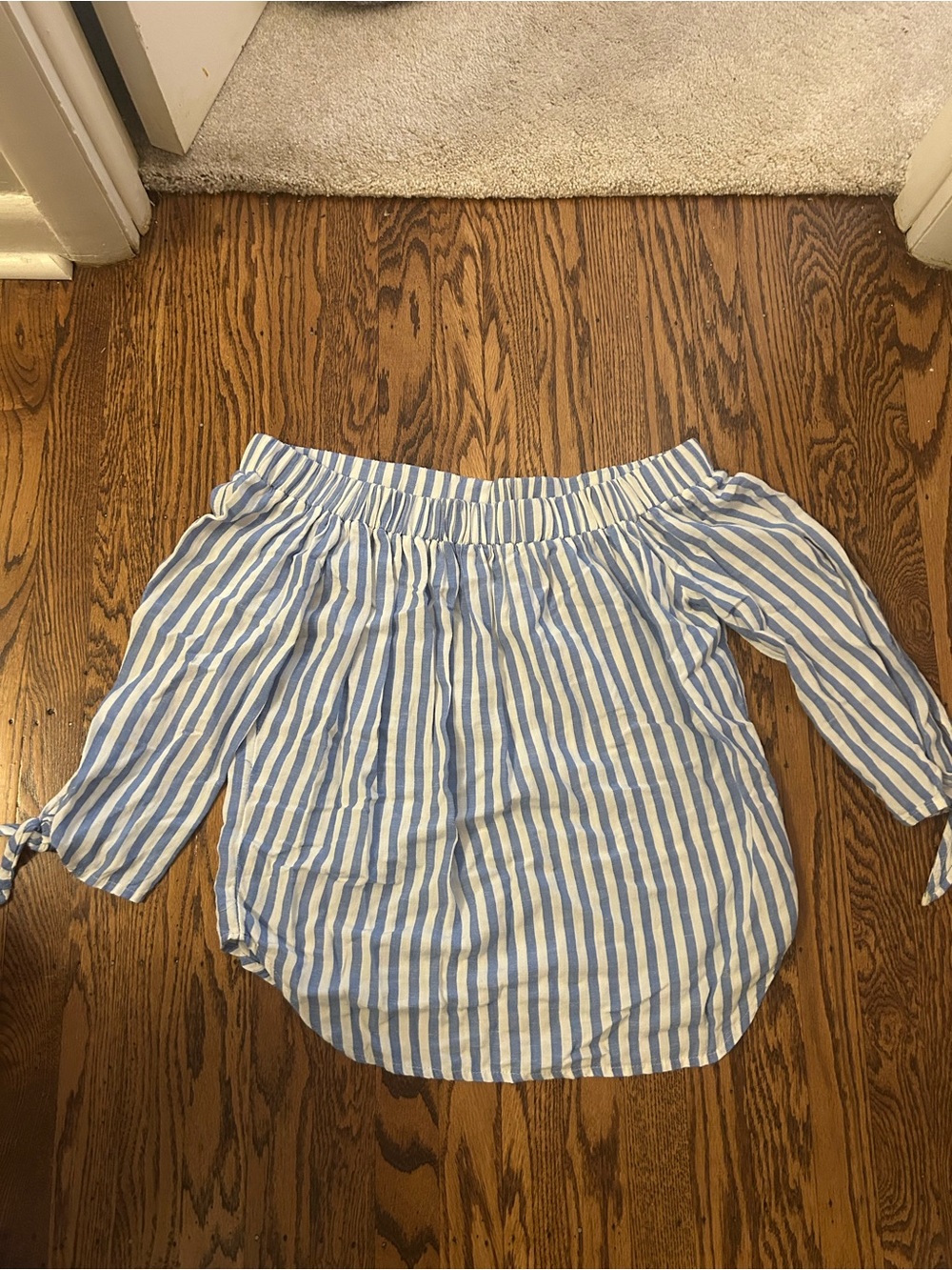 Old Navy Blue and White Striped Off-Shoulder Top
